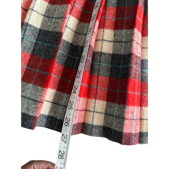 Vintage Red & Grey Plaid Wool Blend A-Line Midi Pleated Skirt 1960s Waist 25" - Picture 6 of 8